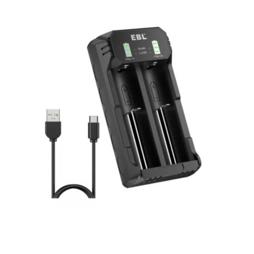 CARGADOR PILA UNIVERSAL AA/AAA/C 18650/26650/21700/16340 LED 2 CANALES MEGA USB EBL