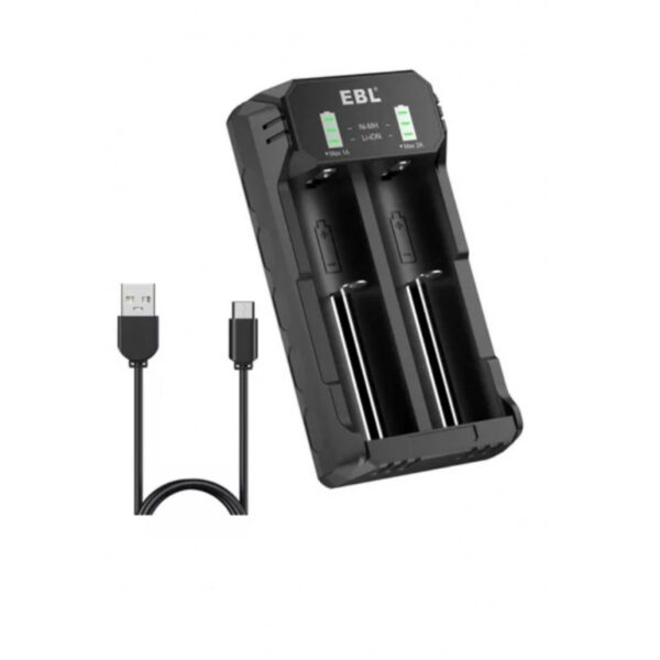 CARGADOR PILA UNIVERSAL AA/AAA/C 18650/26650/21700/16340 LED 2 CANALES MEGA USB EBL