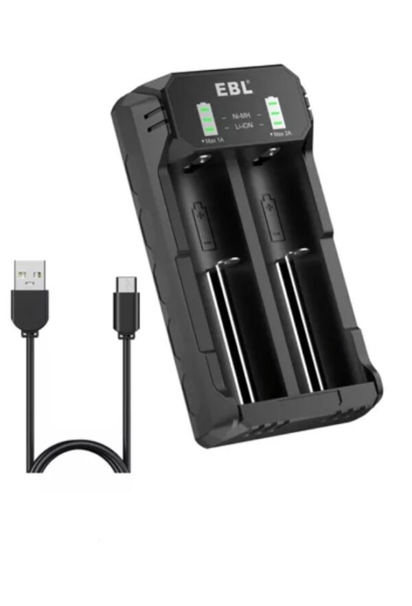 CARGADOR PILA UNIVERSAL AA/AAA/C 18650/26650/21700/16340 LED 2 canales mega usb ebl