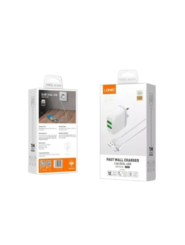 CARGADOR MICRO USB 2 PUERTOS 2.4 a 12W LDNIO A2219