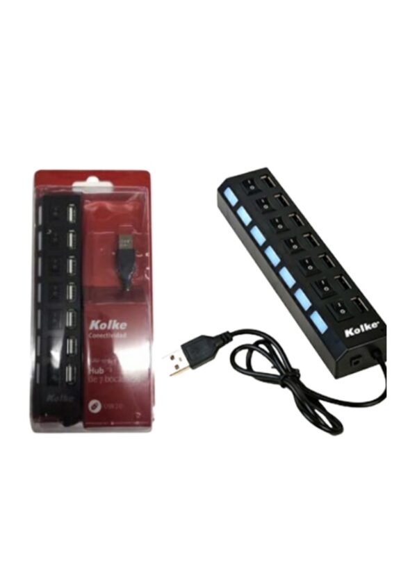 HUB USB 7 PUERTOS 2.0 CON SWITCH INTERRUPTOR INDIVIDUAL KOLKE
