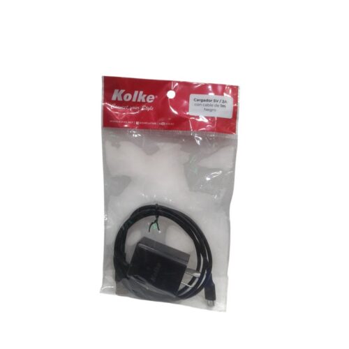 Cargador cabezal USB 2A negro + cable micro USB 1M KOLKE