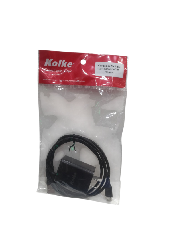 Cargador cabezal USB 2A negro + cable micro USB 1M KOLKE